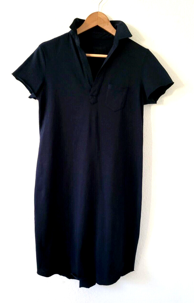 Frank & Eileen Heritage Jersey Cotton Polo Collar Dress In Black. Size XS —