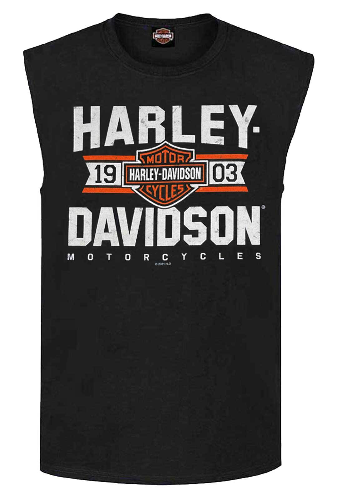 Harley-Davidson Men’s Varsity B&S Sleeveless Cotton Muscle Shirt, Black