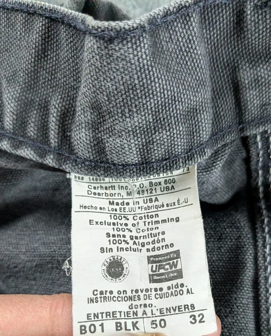 VTG Carhartt Double Knee Carpenter Pants Men 50×32 Black Faded B01 BLK USA Made