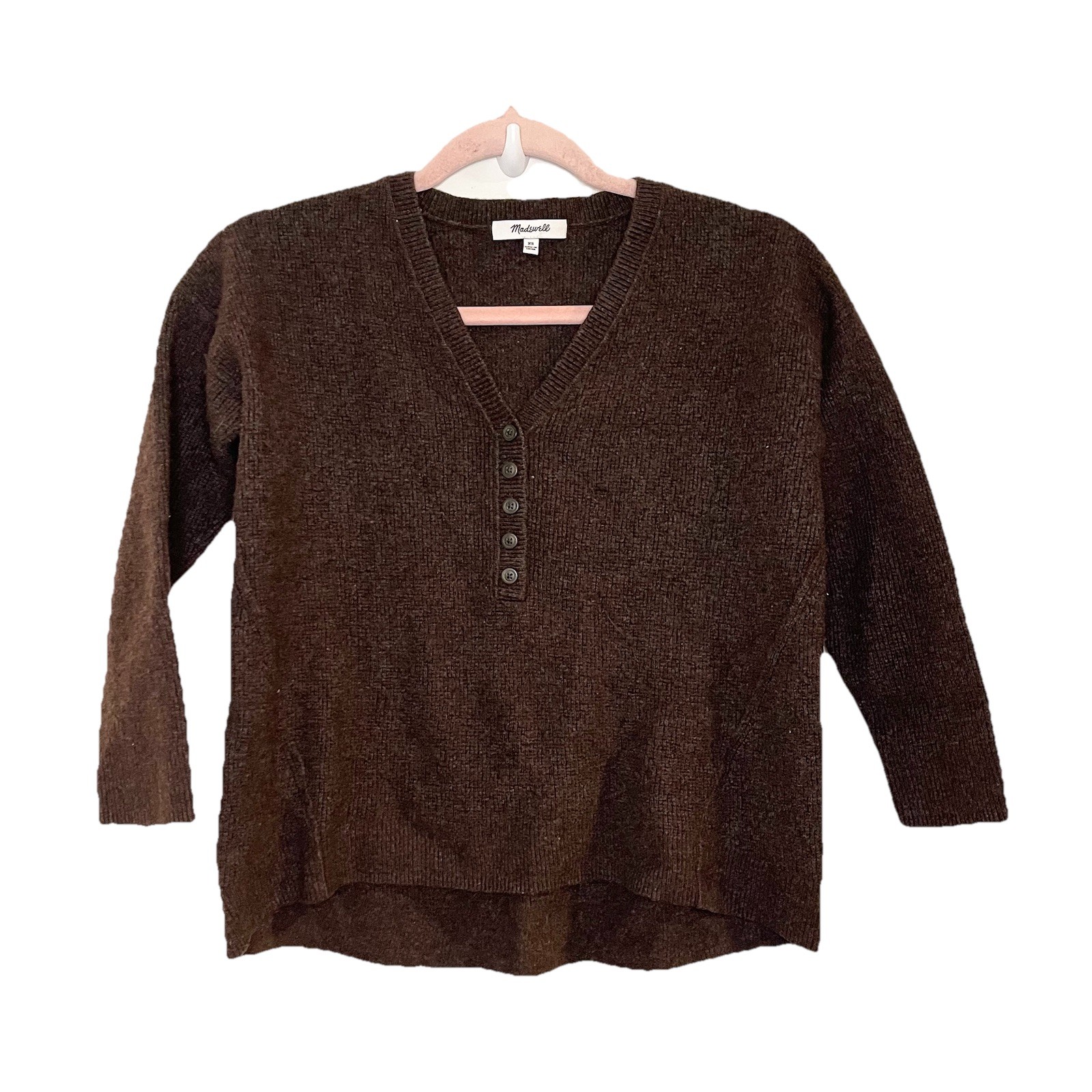 Madewell Asherton Waffle Henley Sweater Slim Fit XS Brown Alpaca Wool Blend