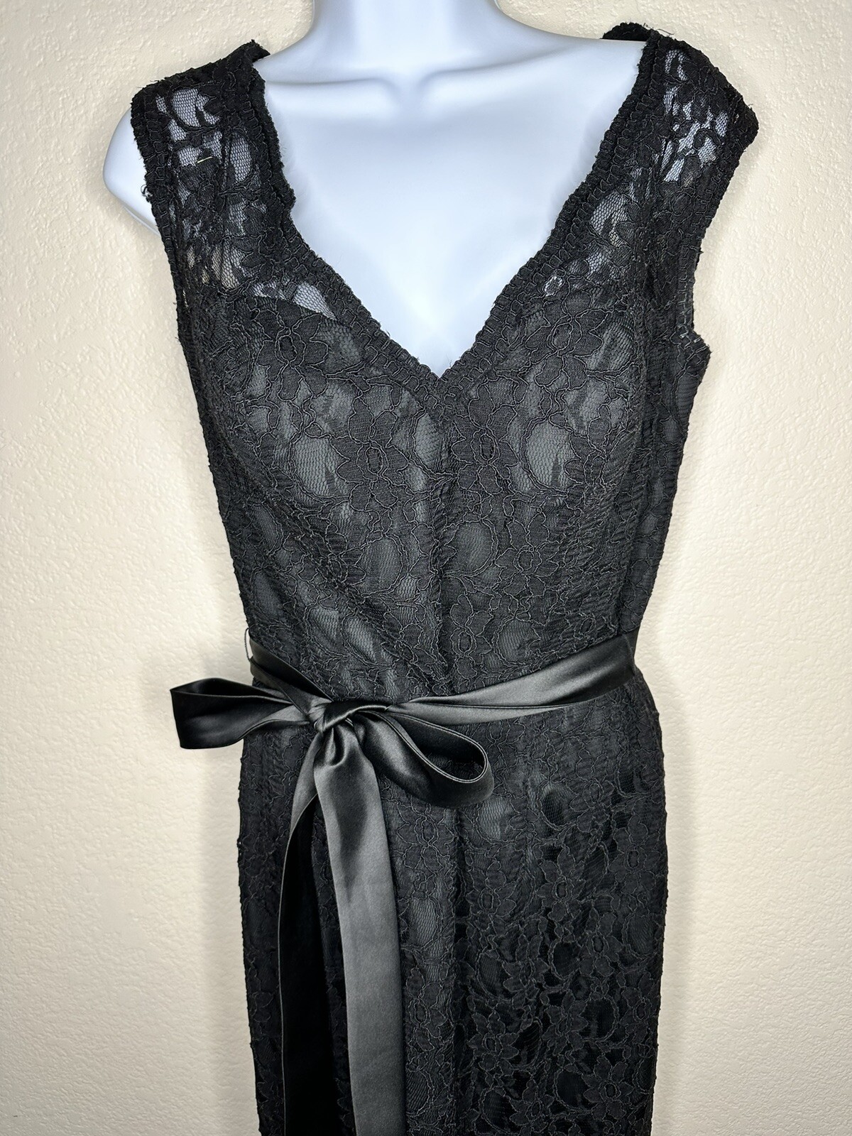 MORI LEE by MADELINE GARDNER black lace evening gown dress Bridesmaid 12 $225