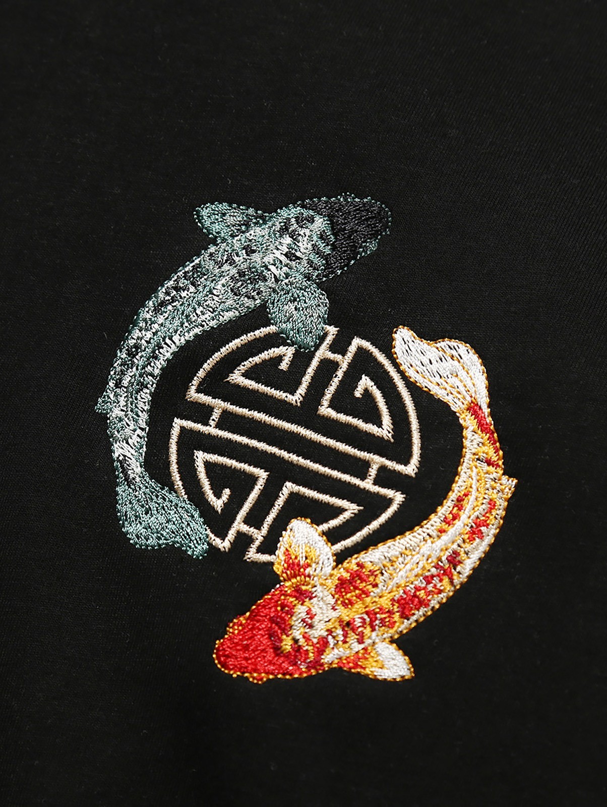 Niepce Men’s Japanese Streetwear Yin-Yang Koi Embroidery Graphic Sweater