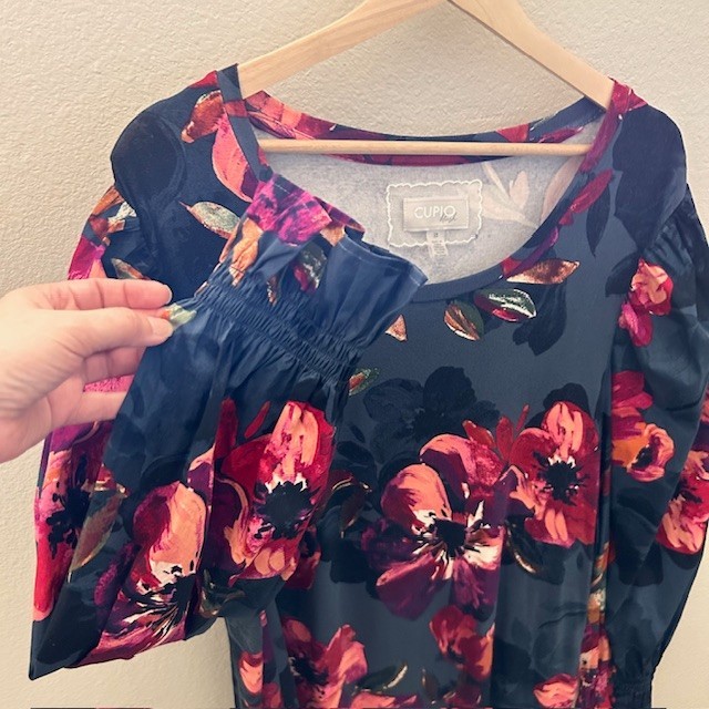 Cupio Blush Balloon Sleeve Floral Blouse Top Size 2X