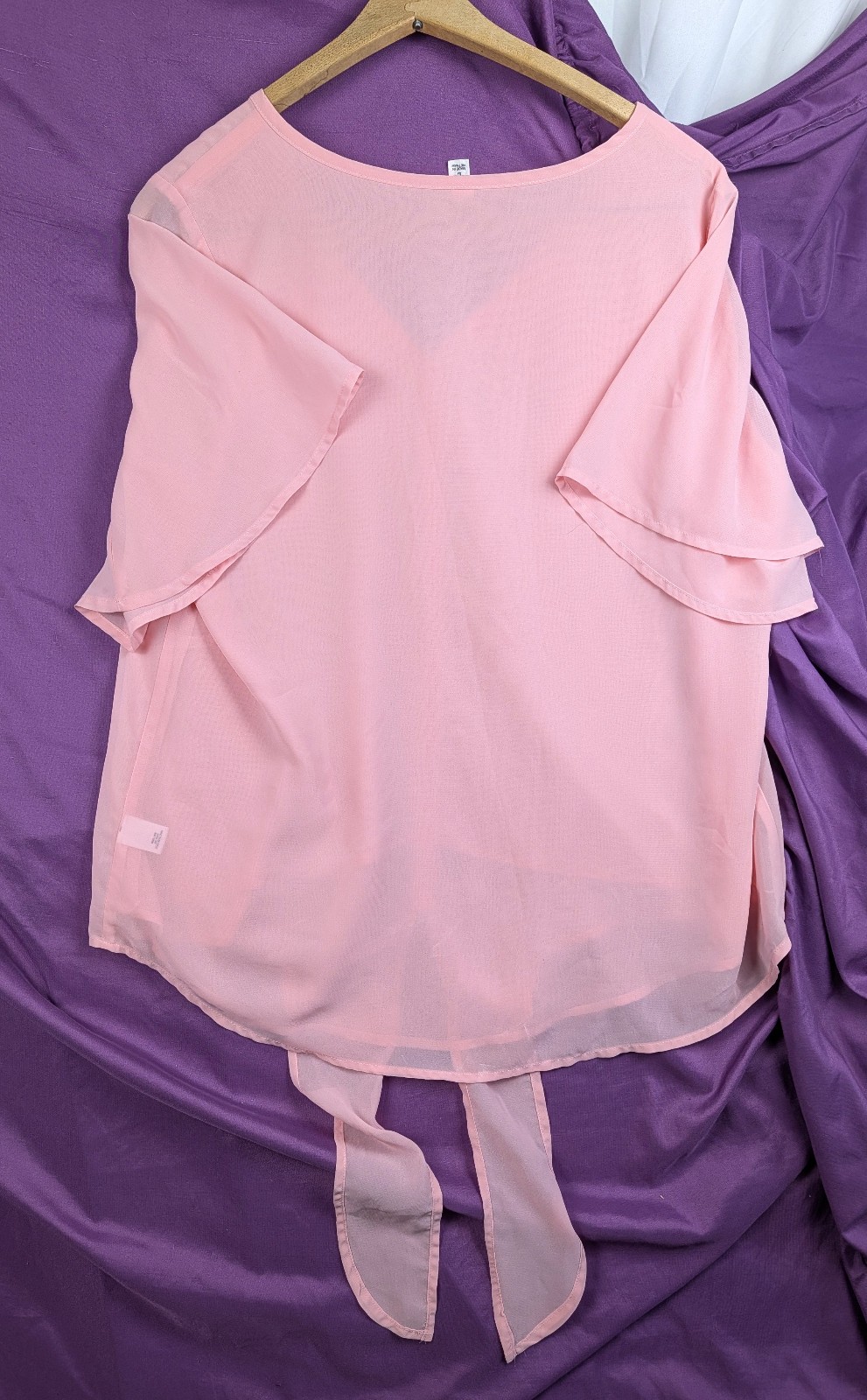 ZENANA Tunic Top L Tie Front Mustard Pink Flowy Flutter Sleeve Lagenlook