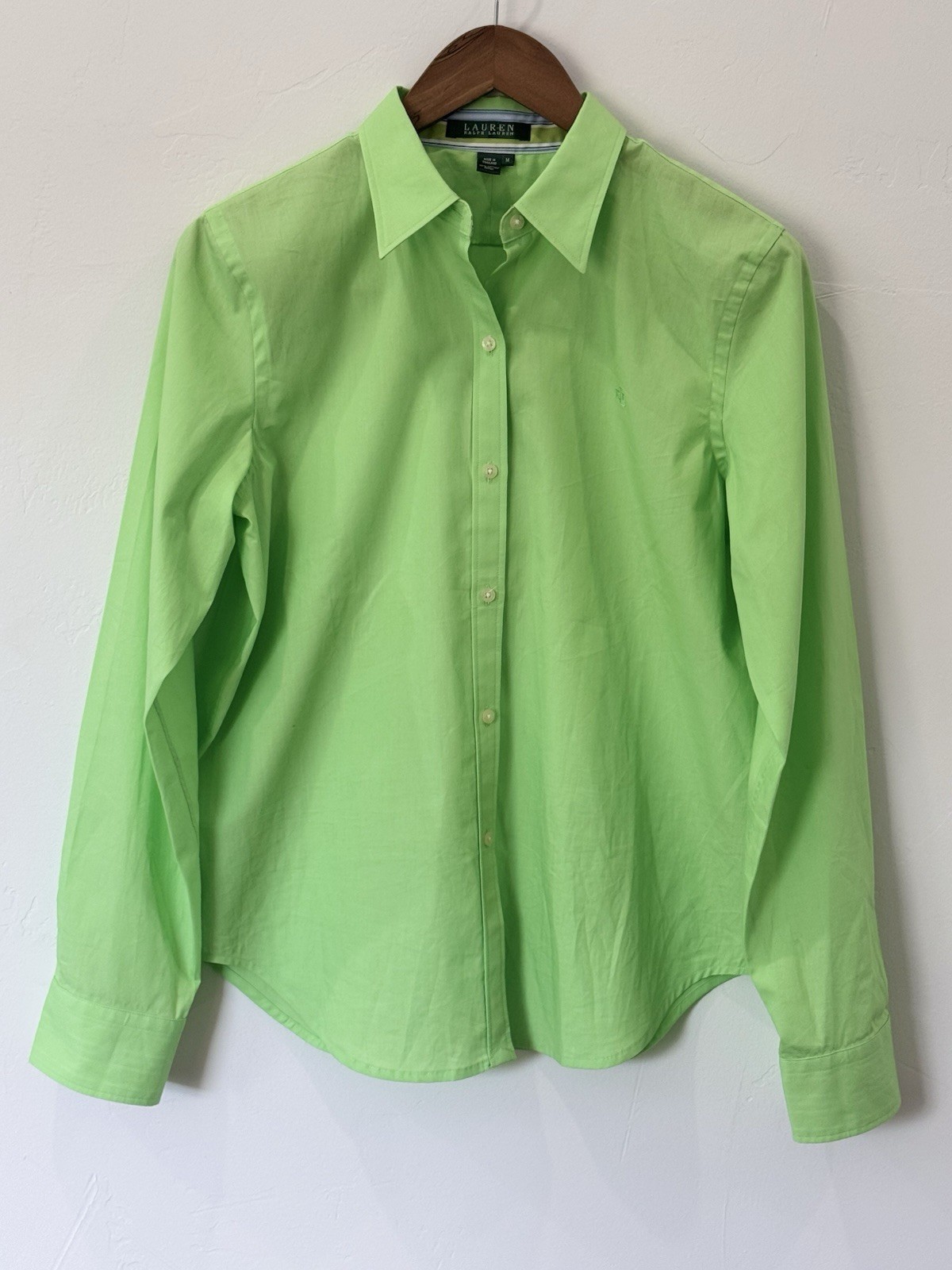 Lauren Ralph Lauren Lime Green Button Up Vibrant Contrast Flip Cuff Size Medium