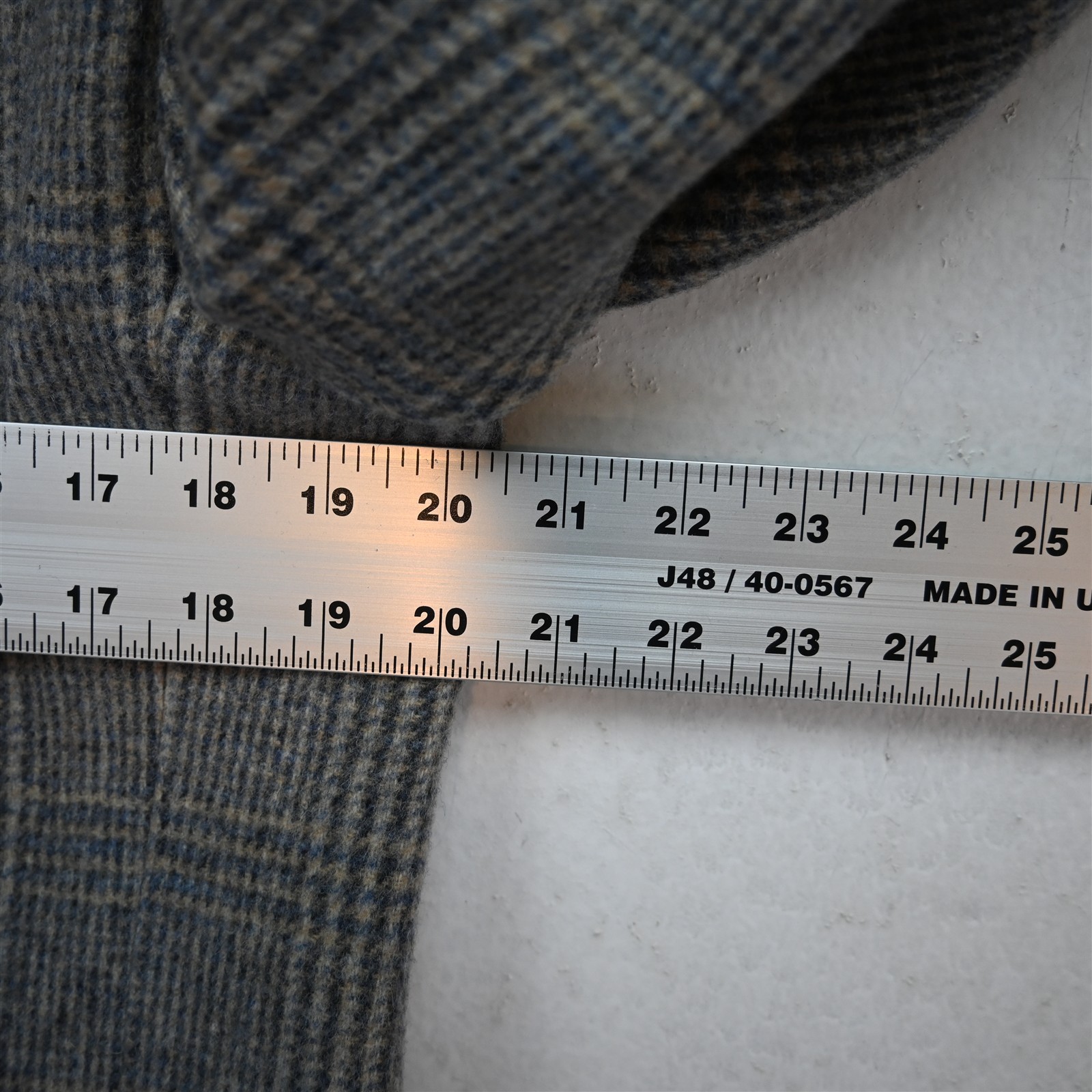 Vtg USA 40R Beige Gray Glenn Check Flannel Wool Mens Blazer Jacket Sport Coat