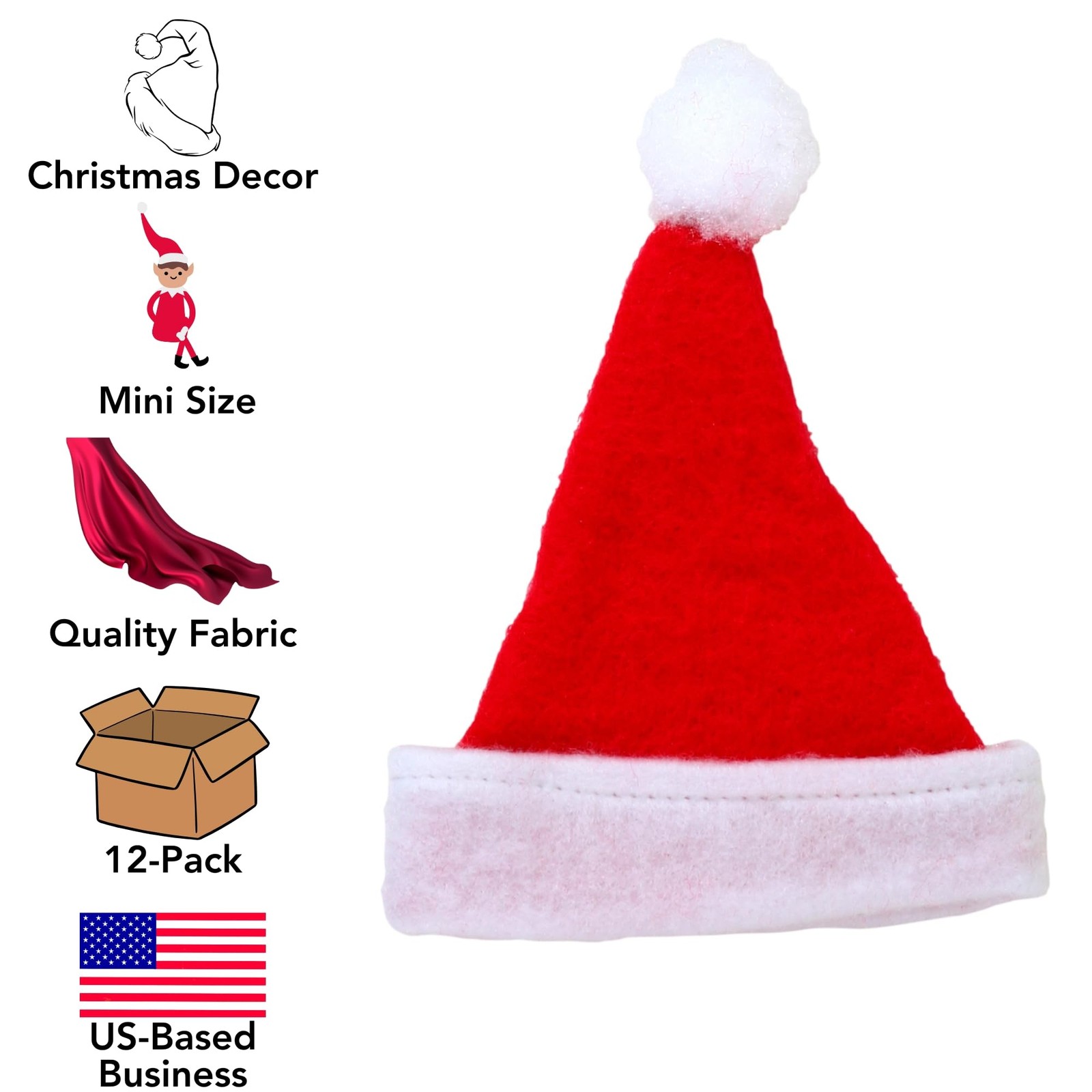 Mini Adornos De Gorros De Papa Noel De Fieltro, Rojo, Paquete De 12