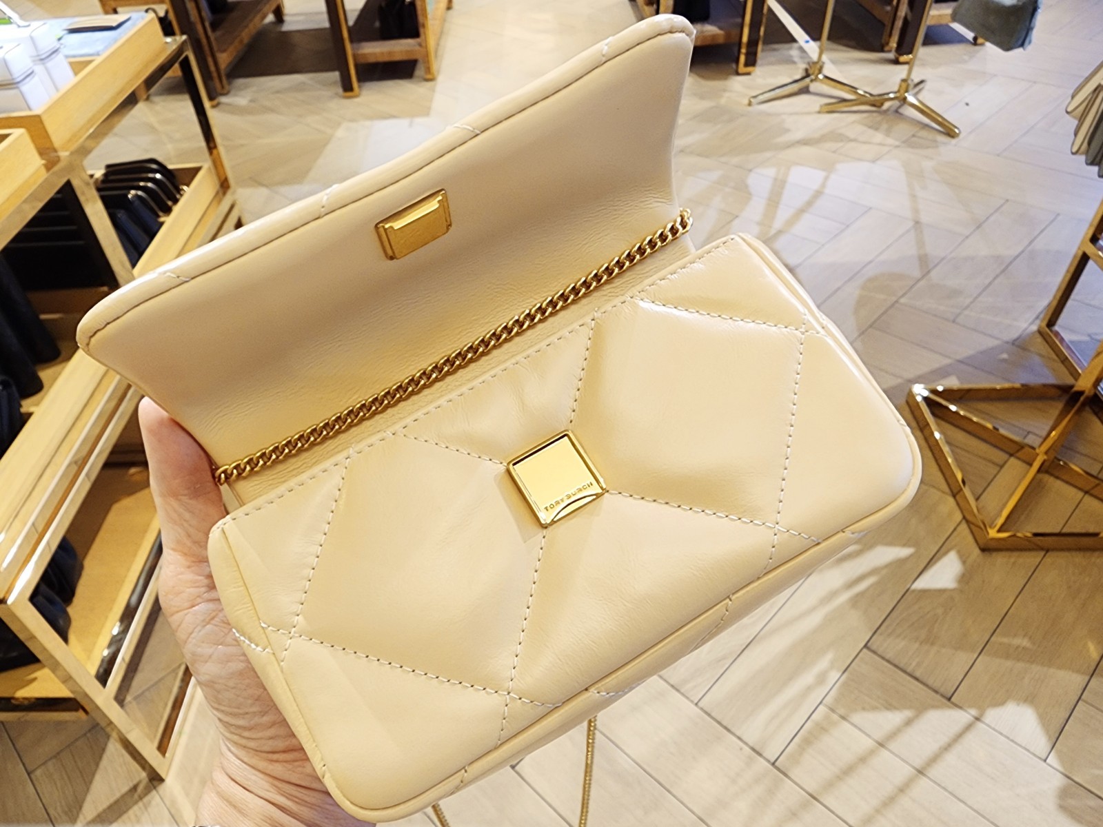 Tory Burch Mini Kira Vanilla Soft Serve Diamond Quilt Italian Leather Crossbody