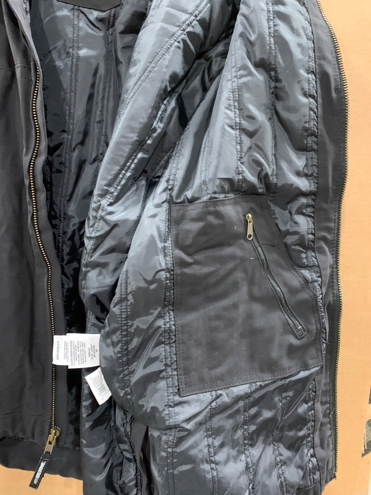 BERNE MENS COAT QUILT LINED DUCK CANVAS BOMER JACKET – XL