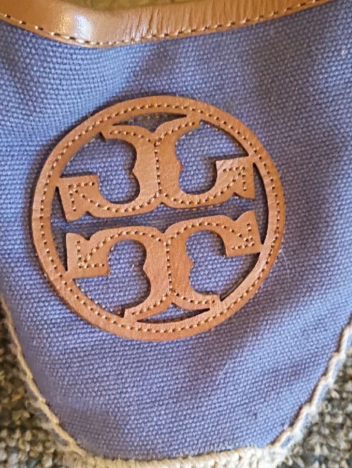 Tory Burch Lavender Canvas Espadrilles with Tan Leather Trim