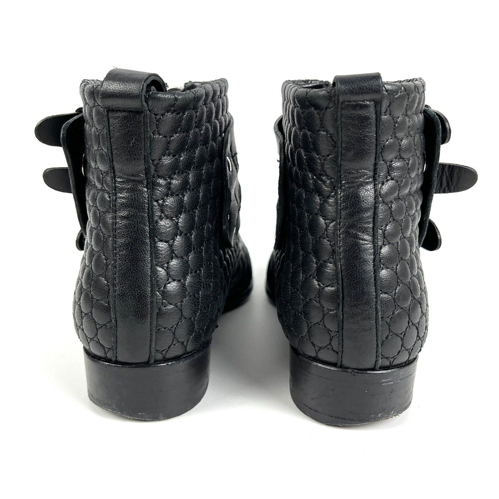 Tabitha Simmons Early Ankle Boots Size 6.5 EU 36.5 Black Quilted Buckle Pointed