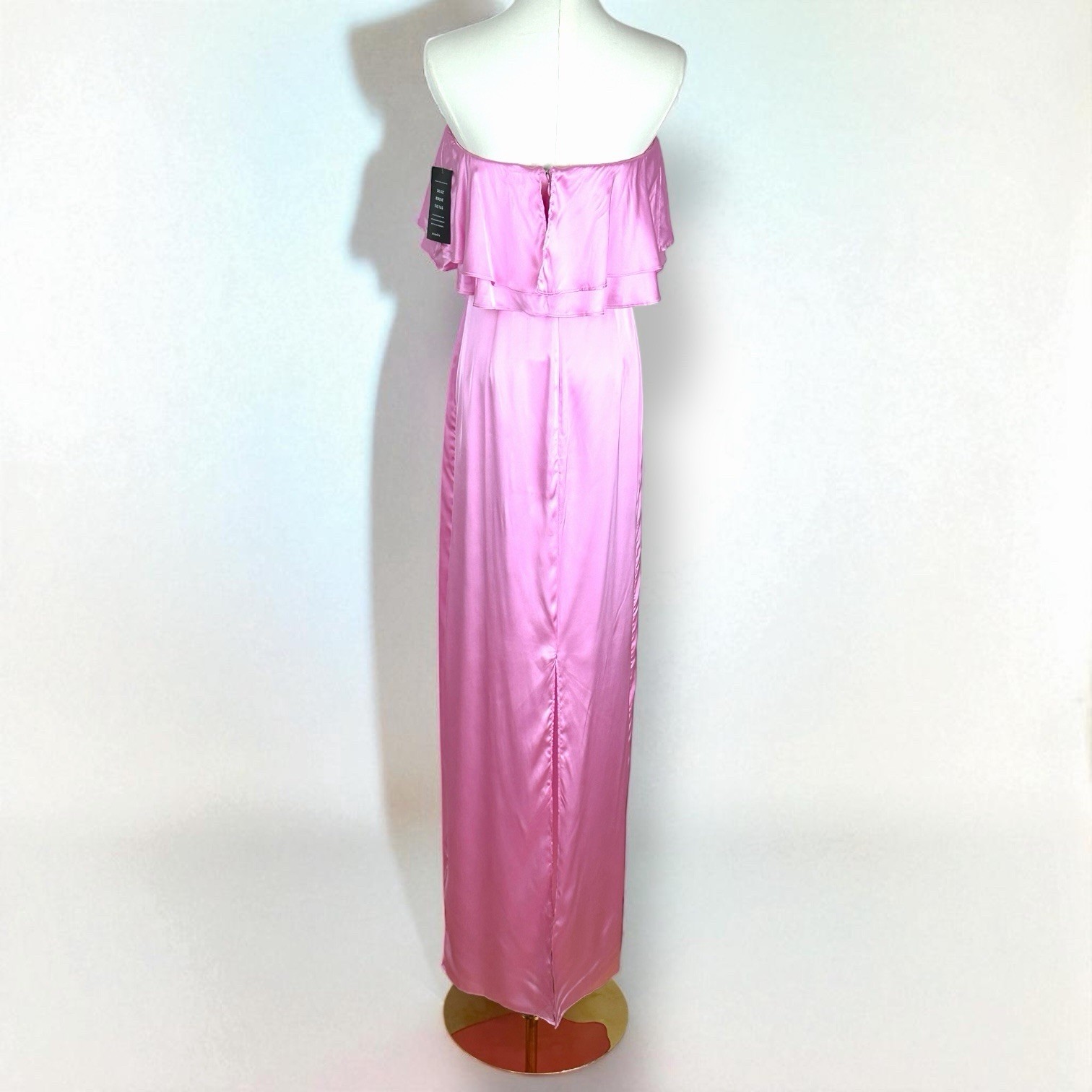$798 Retrofete Queenie Strapless Pink Ruffle Satin Designer Maxi Dress Small