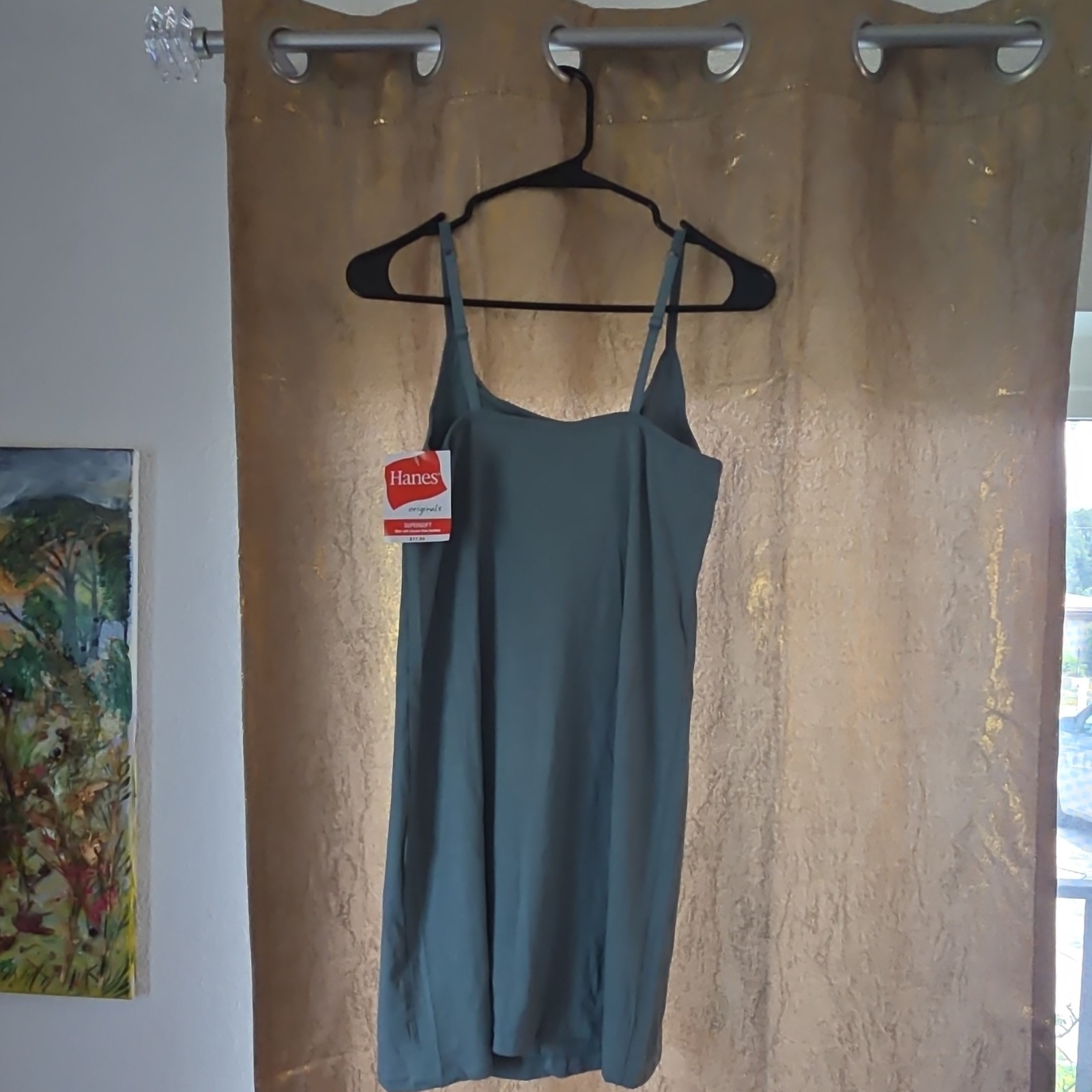 Hanes Women’s Full Slip Light Green Cotton Adjustable Strap Size S