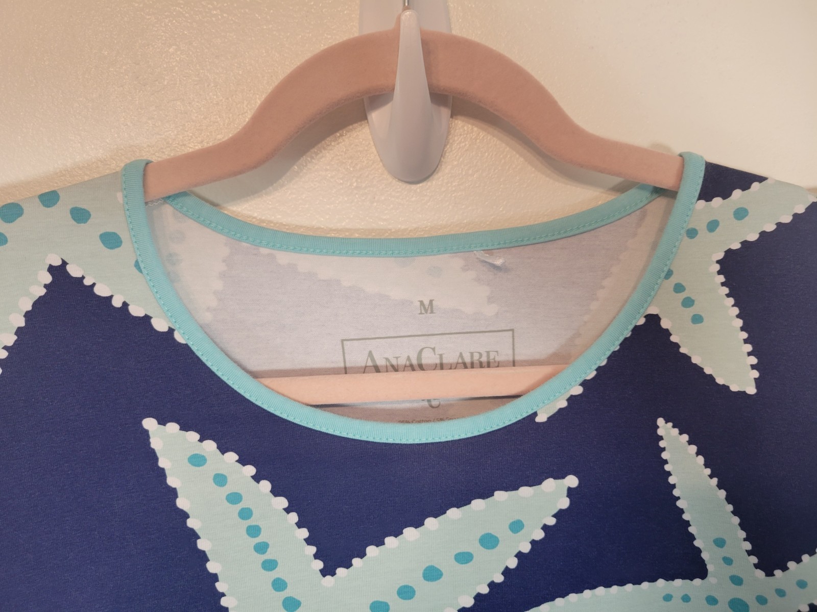Ana Clare Sea Star Blue A-line Swing Dress Pockets Medium Starfish Beach