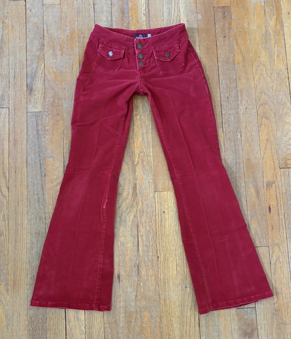 Jordache Red Corduroy Low Rise Stretch Flare Pants Pockets size 3/4
