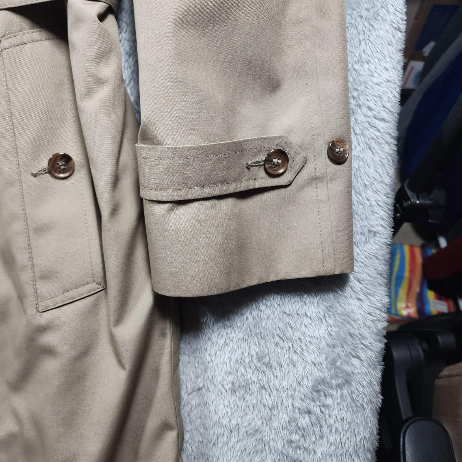 Hart Schaffner Marx Coat Mens 42 Beige Trench Belted Wool Lined Rain Repellent