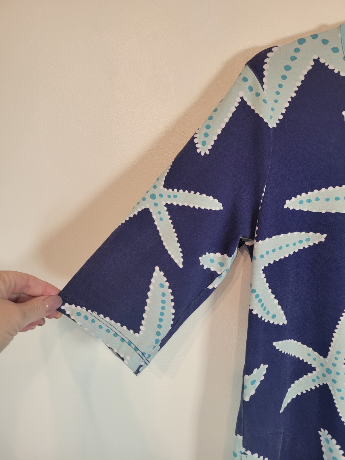 Ana Clare Sea Star Blue A-line Swing Dress Pockets Medium Starfish Beach