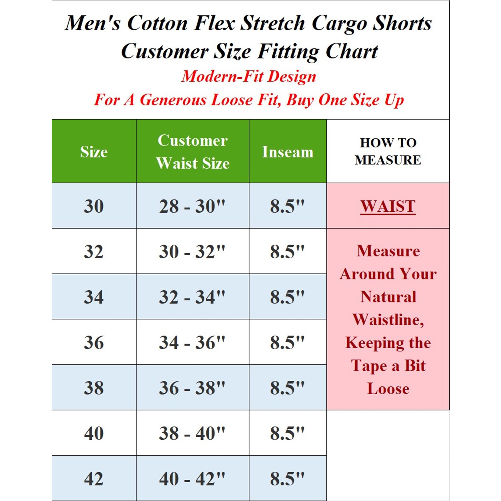 Men’s Super Stretch Cargo Shorts with Button Closure and Zipper Pockets (30-42)