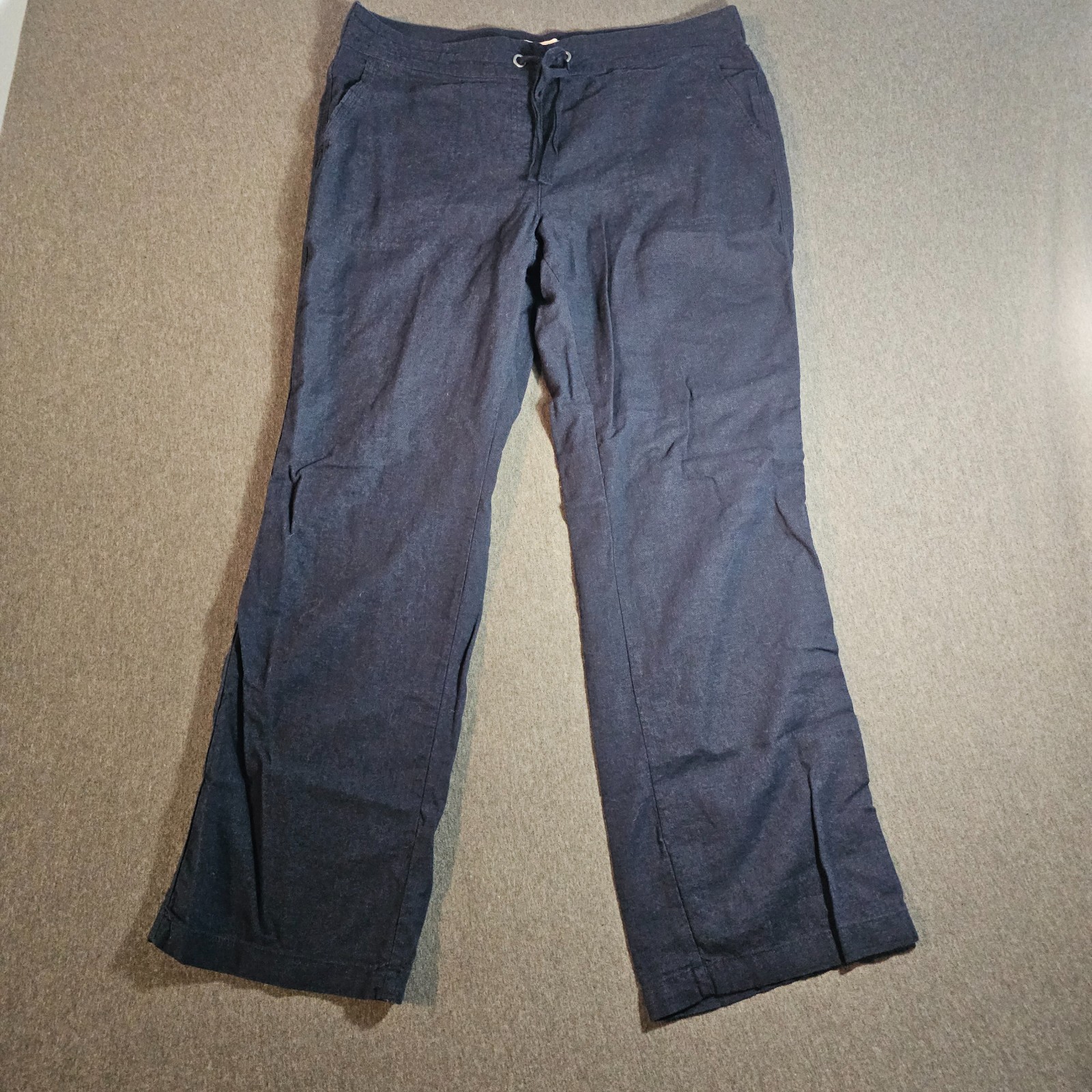 Per Se Pants Linen Viscose Pull On Drawstring Navy Blue Size L Comfort