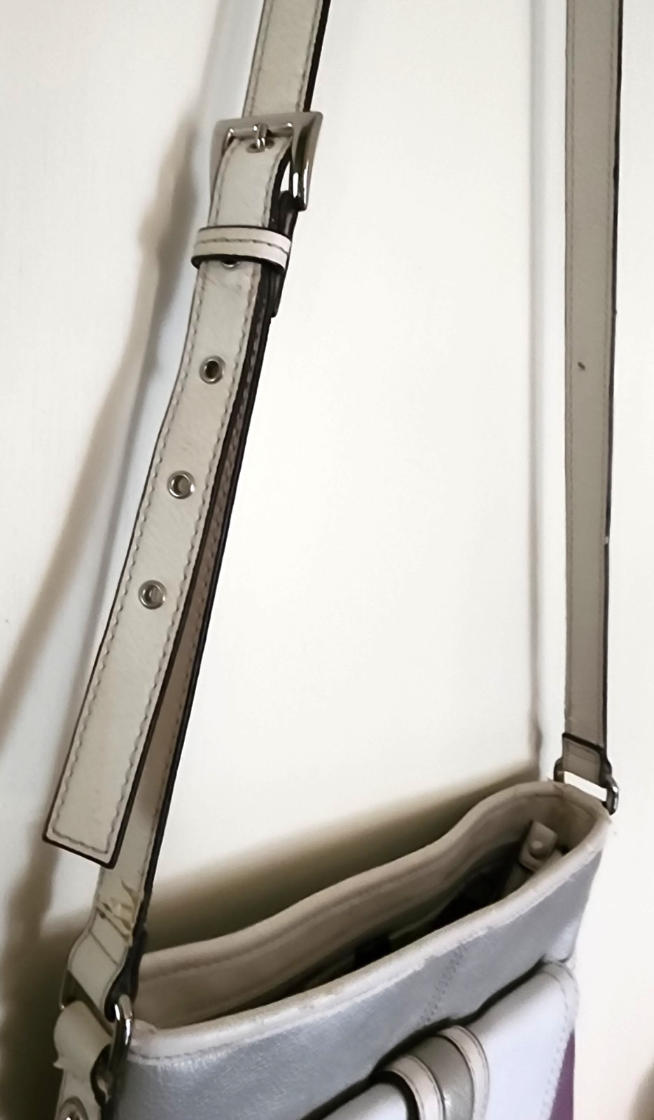 * UNIQUE * Tignanello Colorblock Leather Crossbody: Purple, White/Stone, Silver