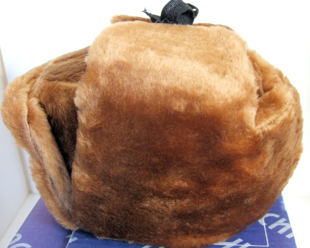 Authentic Russian Military Camel Brown KGB Ushanka Hat W/ Soviet Red Star Badge