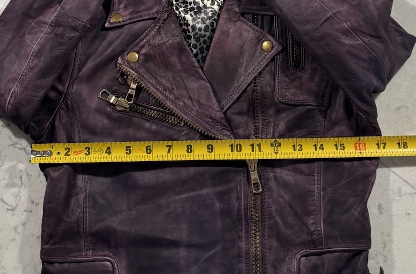 Black Rivet Genuine Leather Moto Jacket Womens XS Purple Distressed Biker Chic