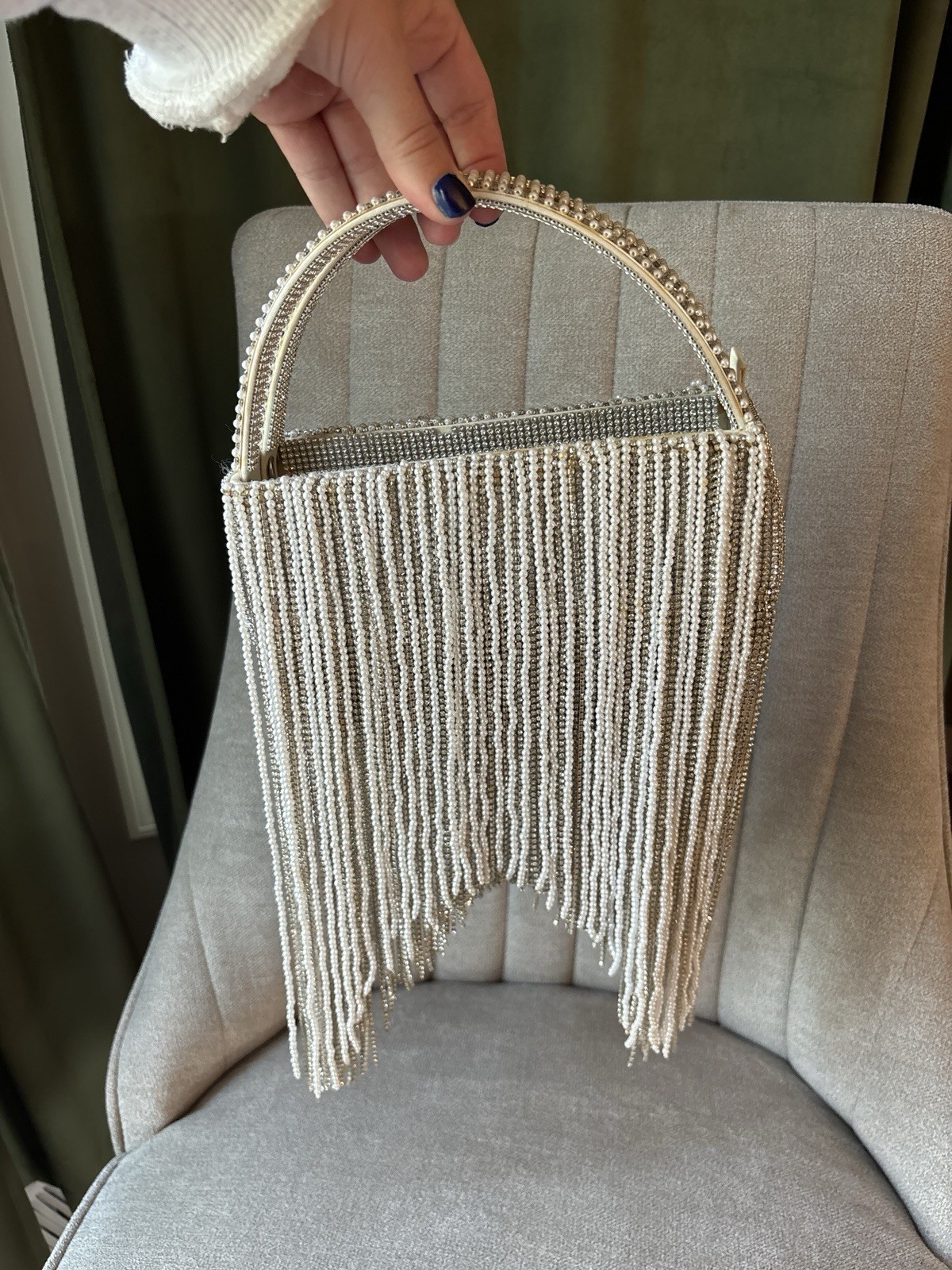 RETROFETE ESTEL MEDIUM EMBELLISHED Beaded PEARL FRINGE BAG