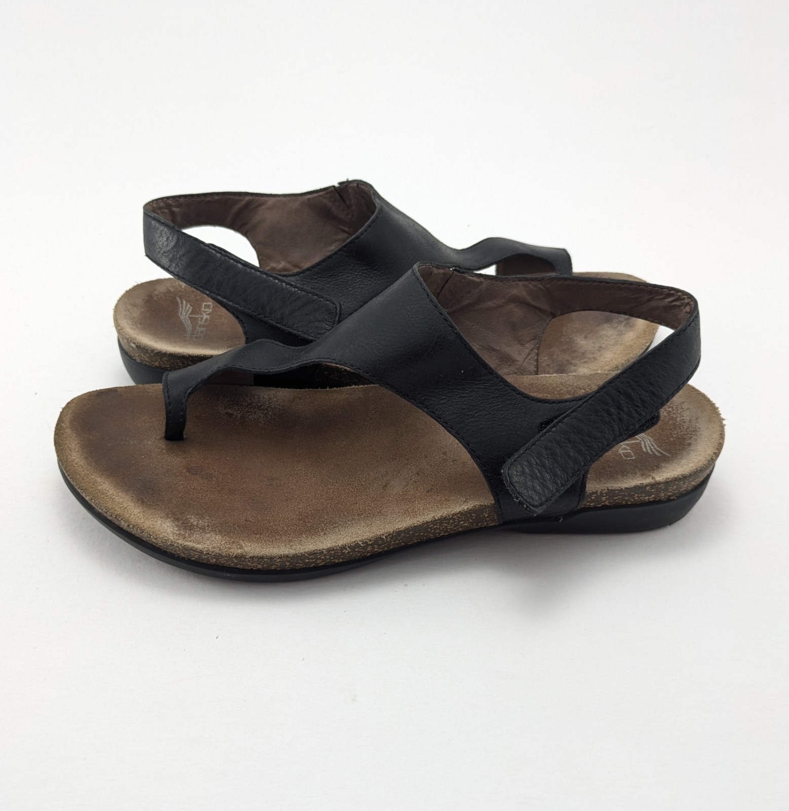 Womens Dansko Reece Waxy Black Burnished Leather Sandals 6024470200 Size 9-9.5