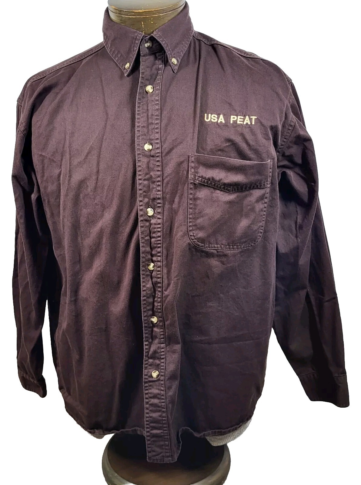 Blue Generation USA Peat Shirt Mens L Brown Long Sleeve Button Up Embroidered