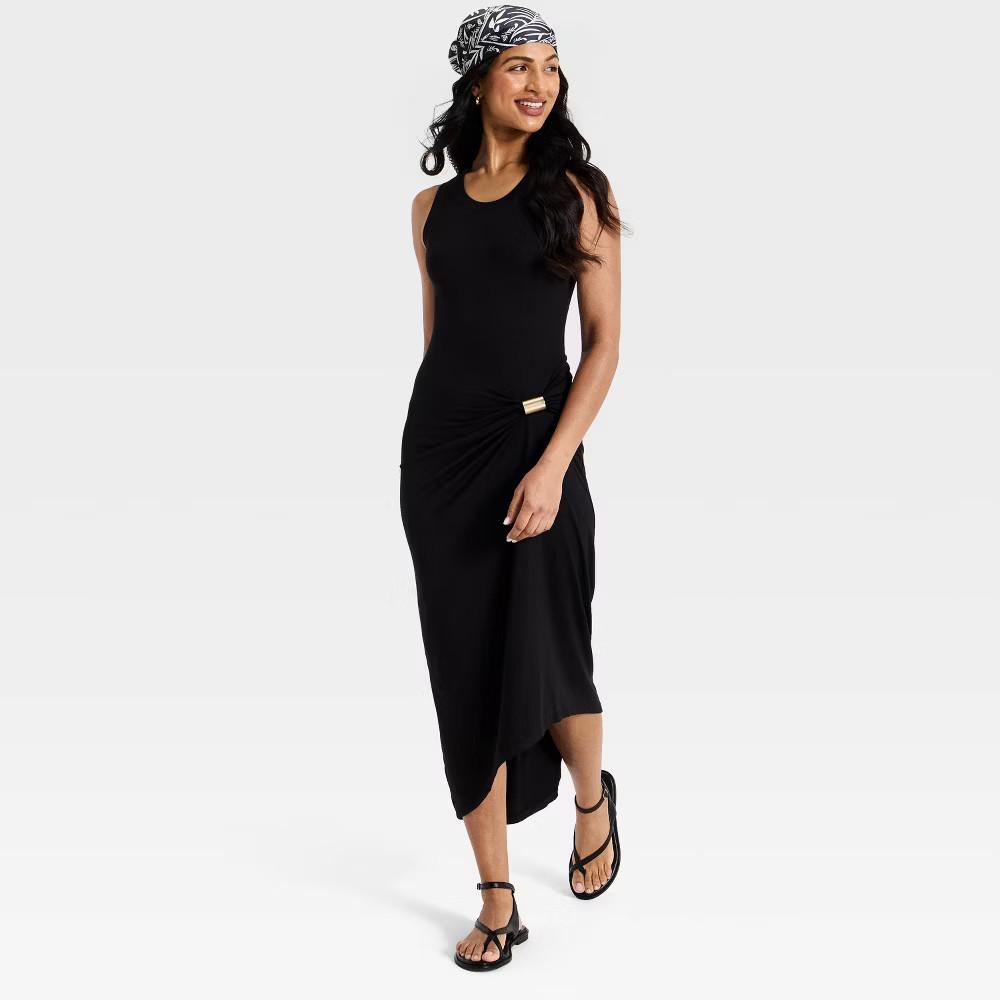Women Asymmetrical Knit Midi Dress – A New Day Black L