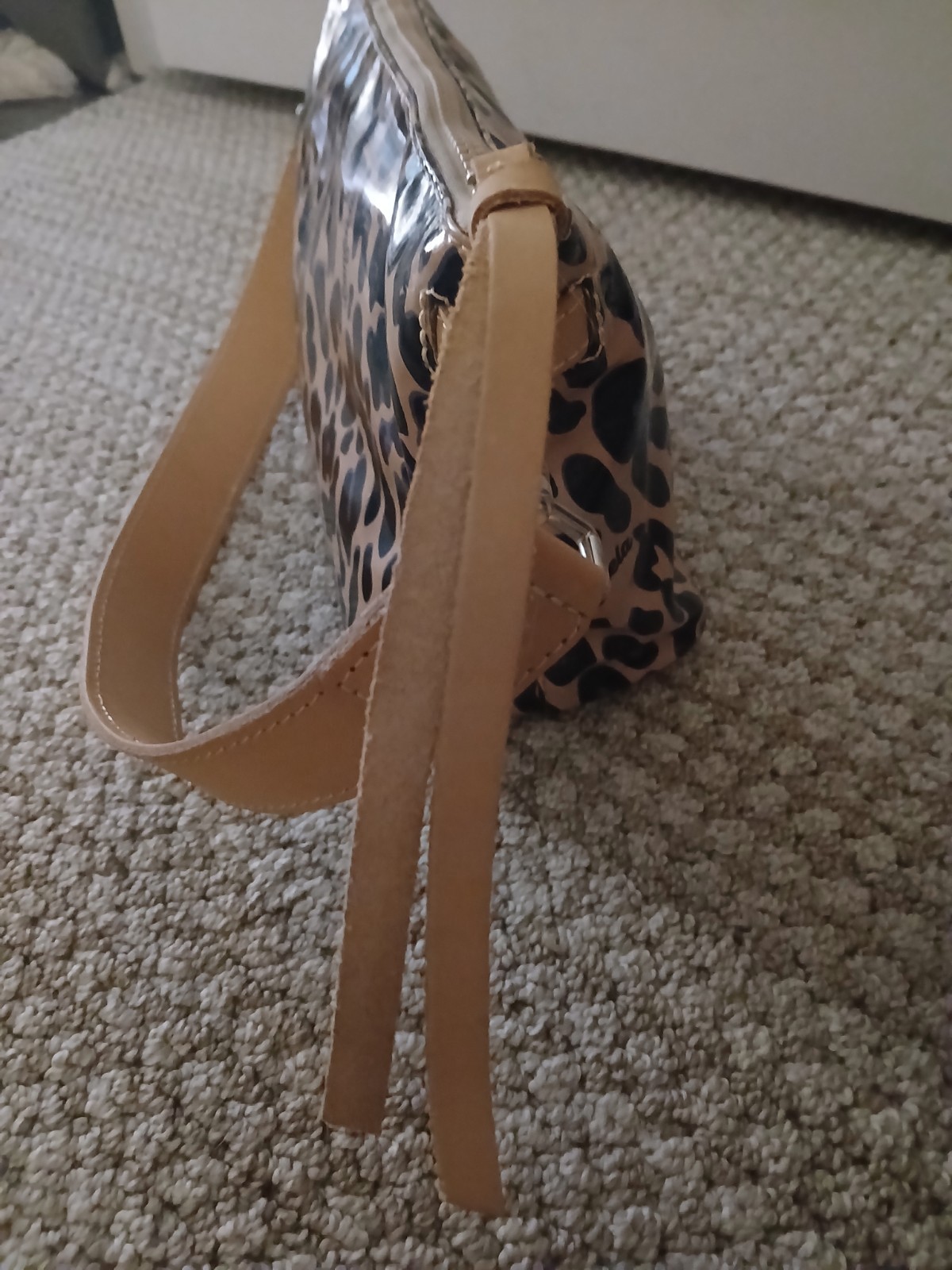 Consuela Tan/Black Animal Print Shoulder Bag Zip Top Tan Strap Silver HW