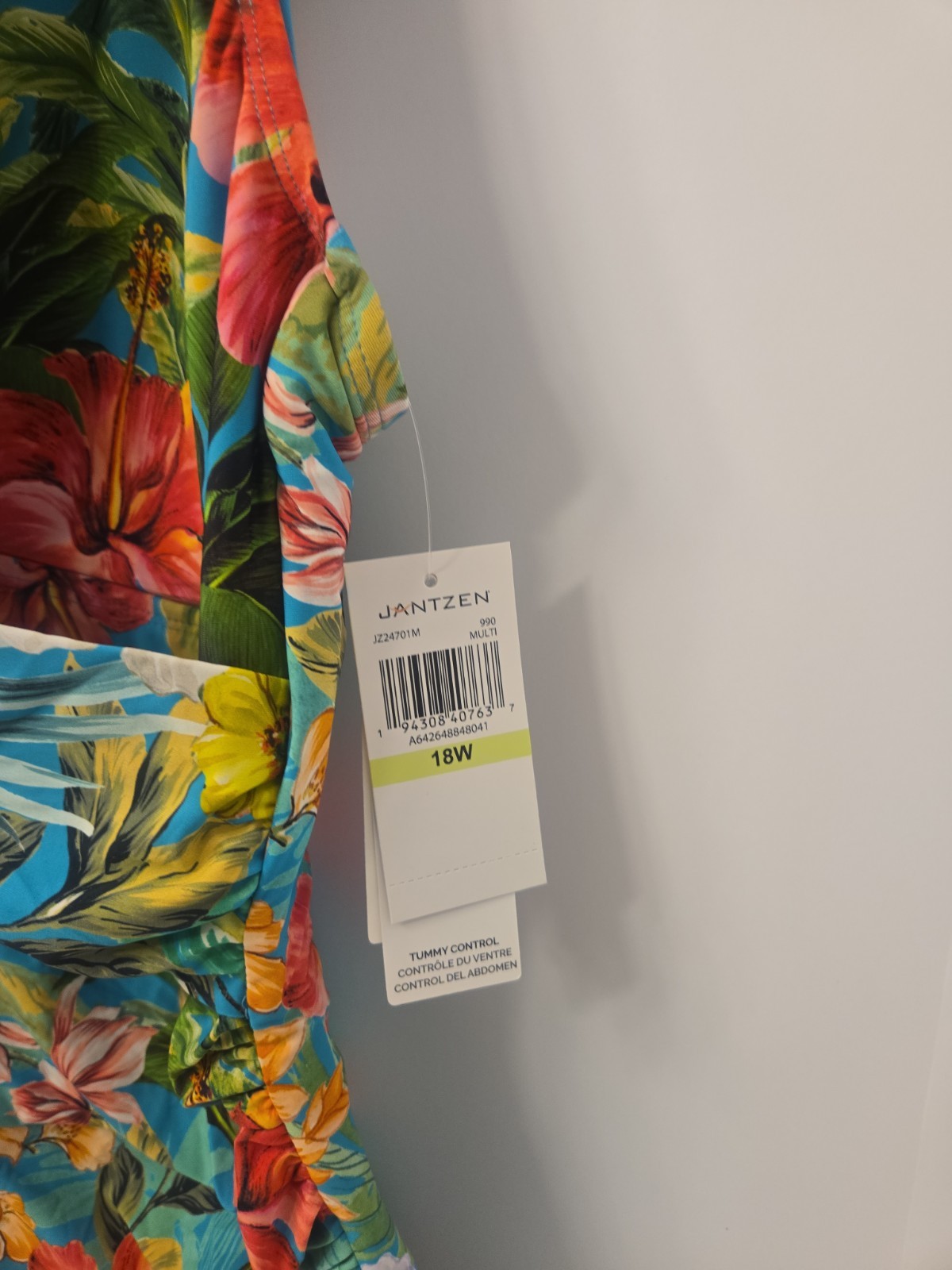 Jantzen Women’s Tropical Floral One Piece Swimsuit Blue Multicolor Plus 18W