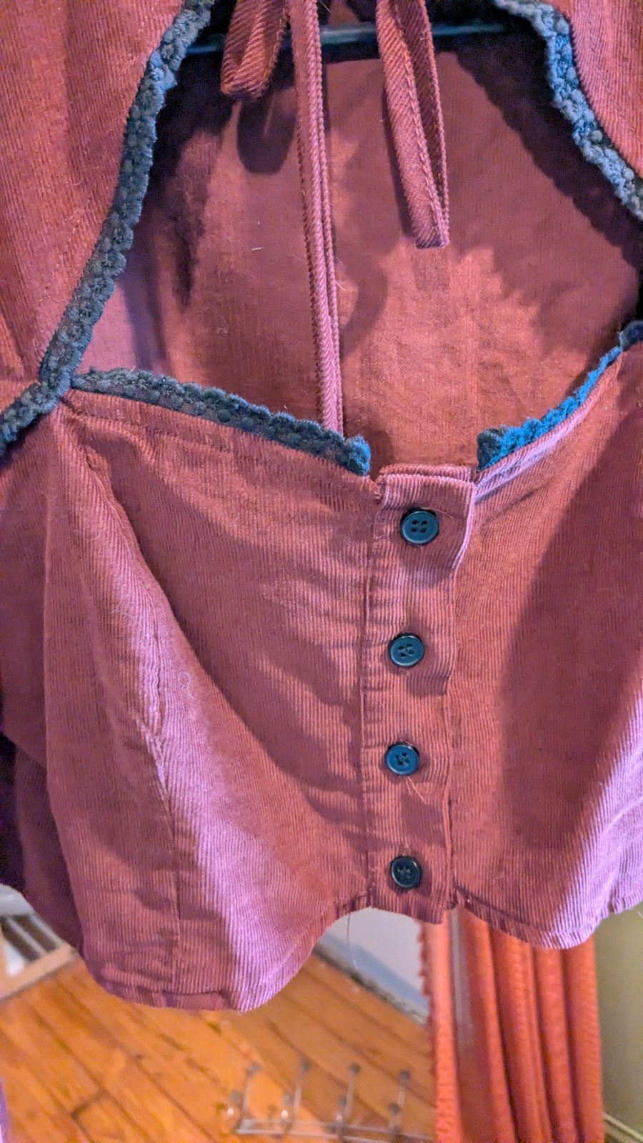 Cider Burgundy Corduroy Cropped Blouse High Neck Long Puff Sleeve Button