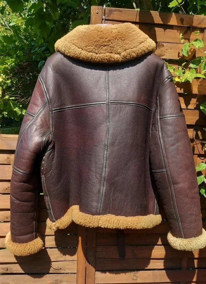 Men’s B-3 Jacket WW2 US Navy RAF Aviator Flying Irvin Fur Shearling Real Leather