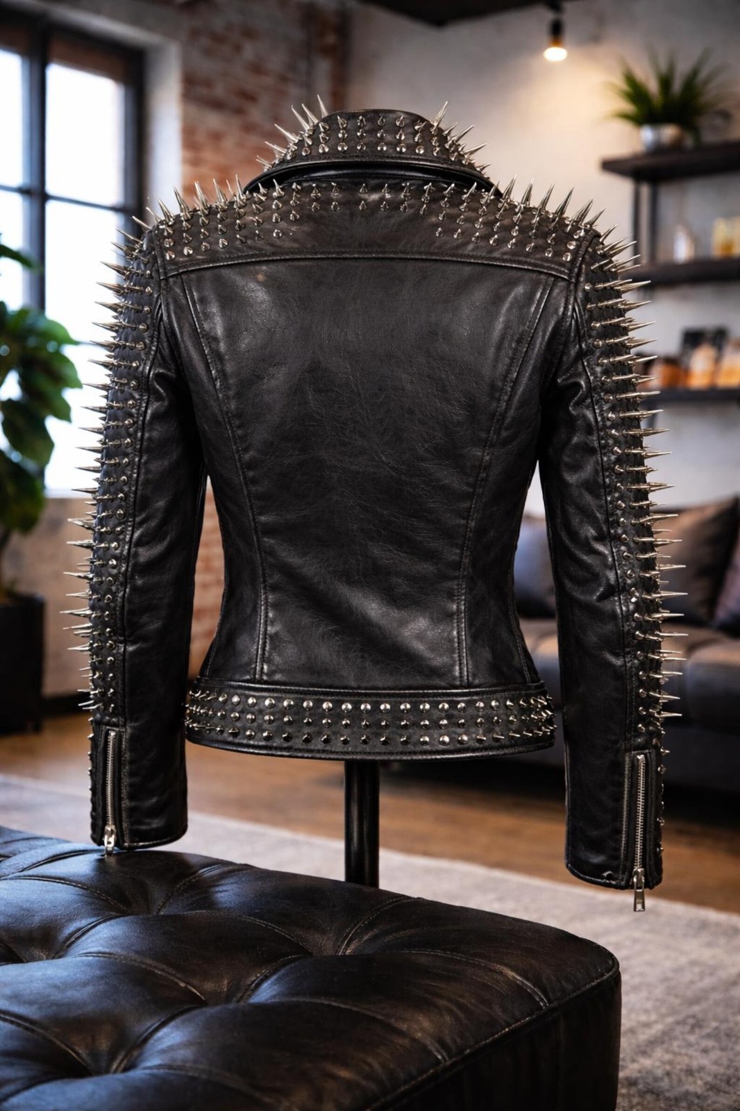 Men’s Studded Spiked Leather Biker Jacket Punk Rock Moto Gothic Motorcycle Coat