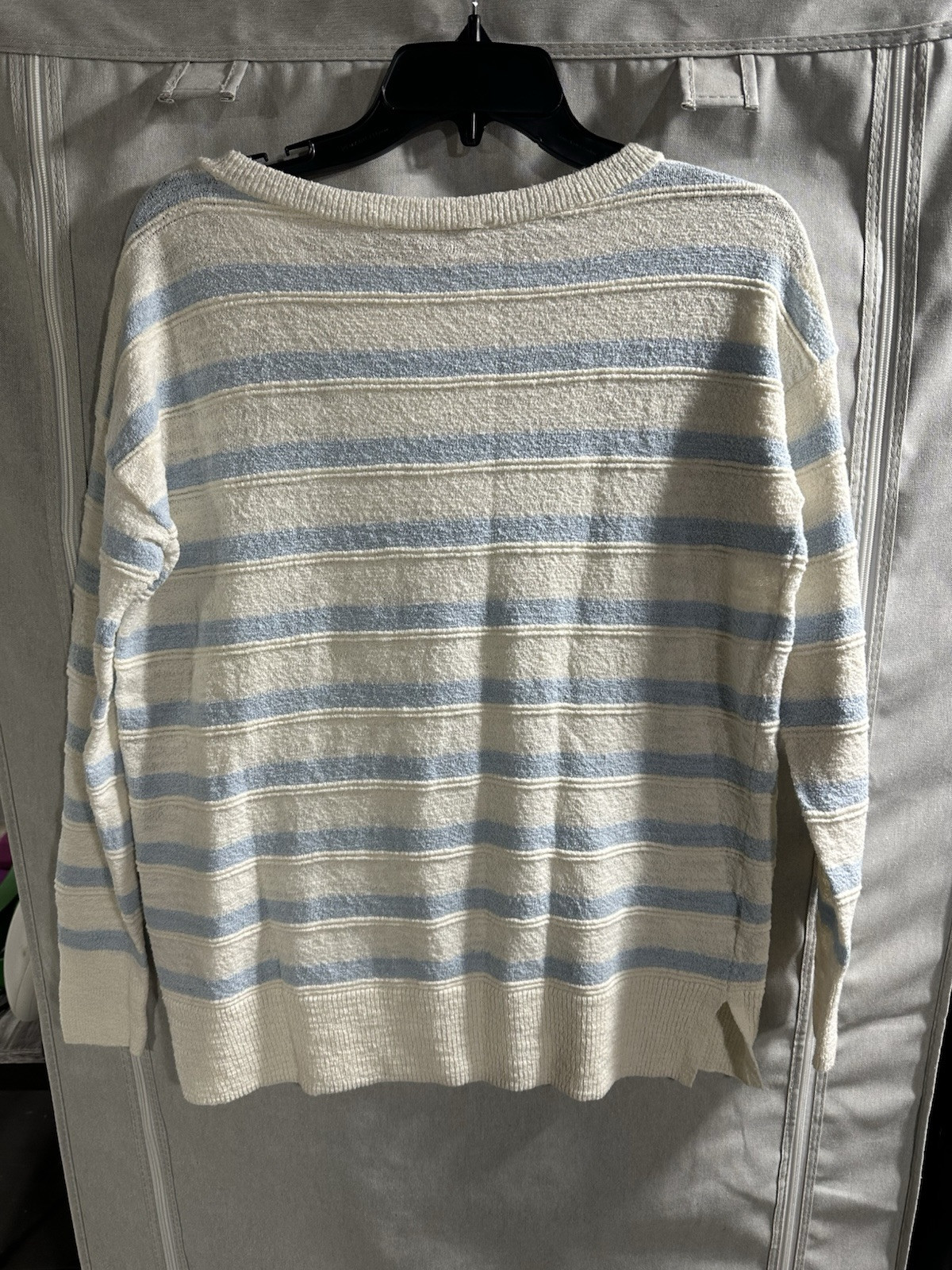 LOFT Tunic Top Womens Small Striped Blue Ivory Oversized Costal Beachy