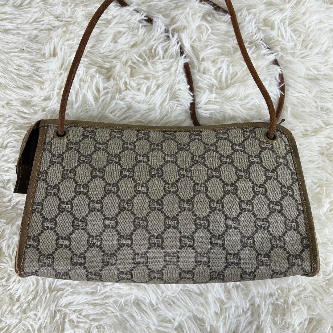 GUCCI Vintage GG Supreme PVC Shoulder Bag Beige Brown Gold Hardware Auth