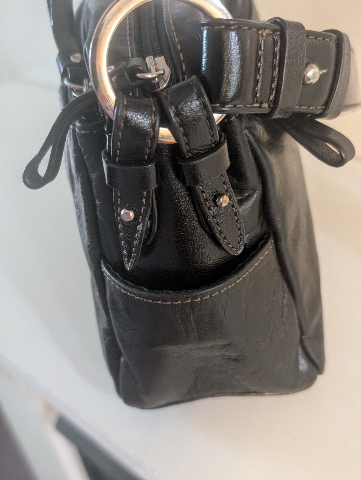 Giani Bernini Black Real Leather Shoulder Handbag Purse Minimalist Luxury