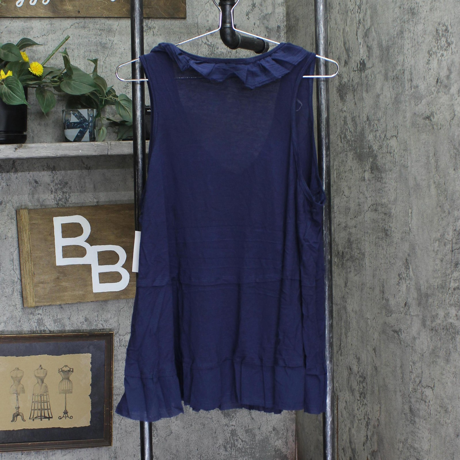 Black Tape Womens Trendy Plus Size Ruffled Babydoll Tank Top Navy Blue 1X