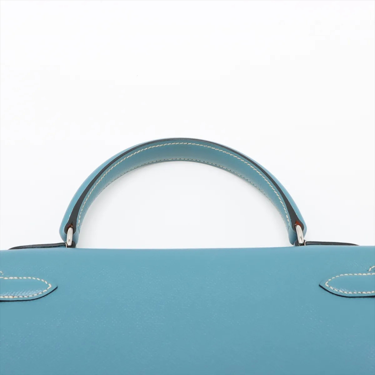 Hermès Kelly 28 Le Tournay Cushbell Blue Jean Silver Metal Fittings □C: 1999