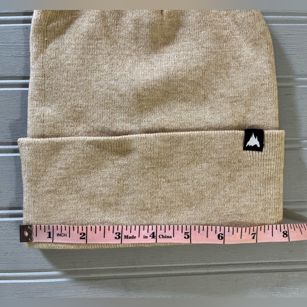 Beige Knitted Cuffed Pull On Beanie Hat Unisex One Size Warm Winter Cozy