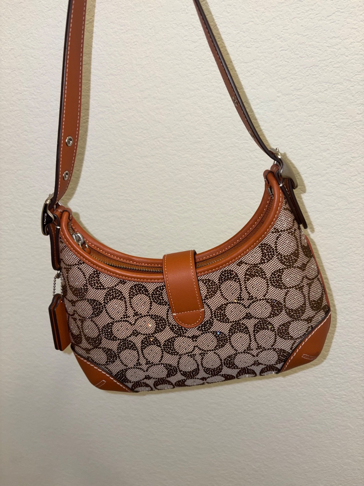 Coach Hamptons Hobo Burnished Amber Crystal Signature Jacquard NWT Gift Boxed