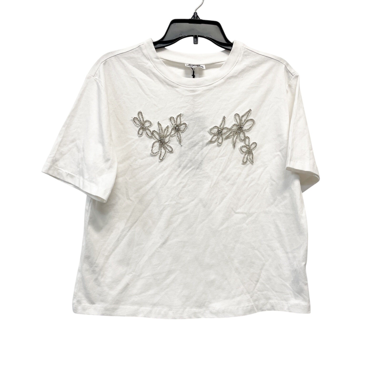 Future Collective Holiday Short Sleeve Embellished T Shirt White Floral Size XS
