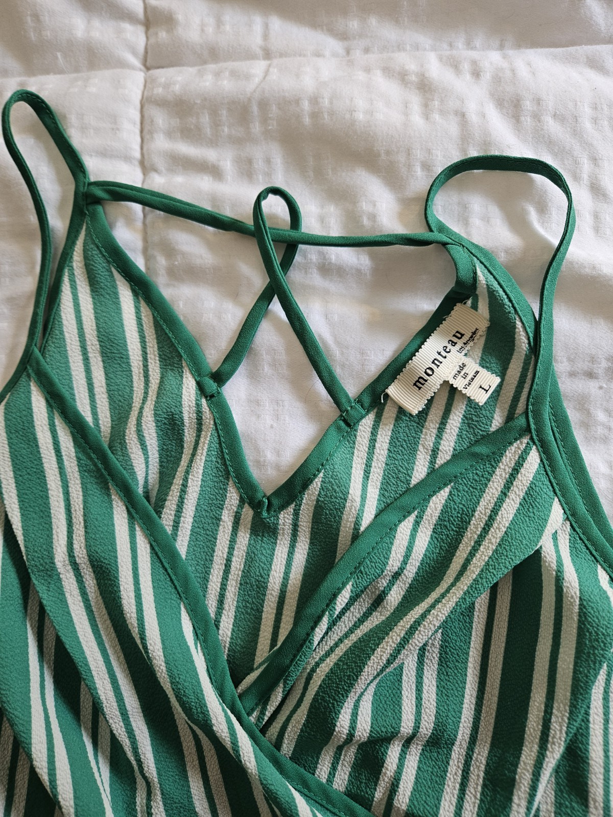 Mibteau Green And White Striped Top Size Large