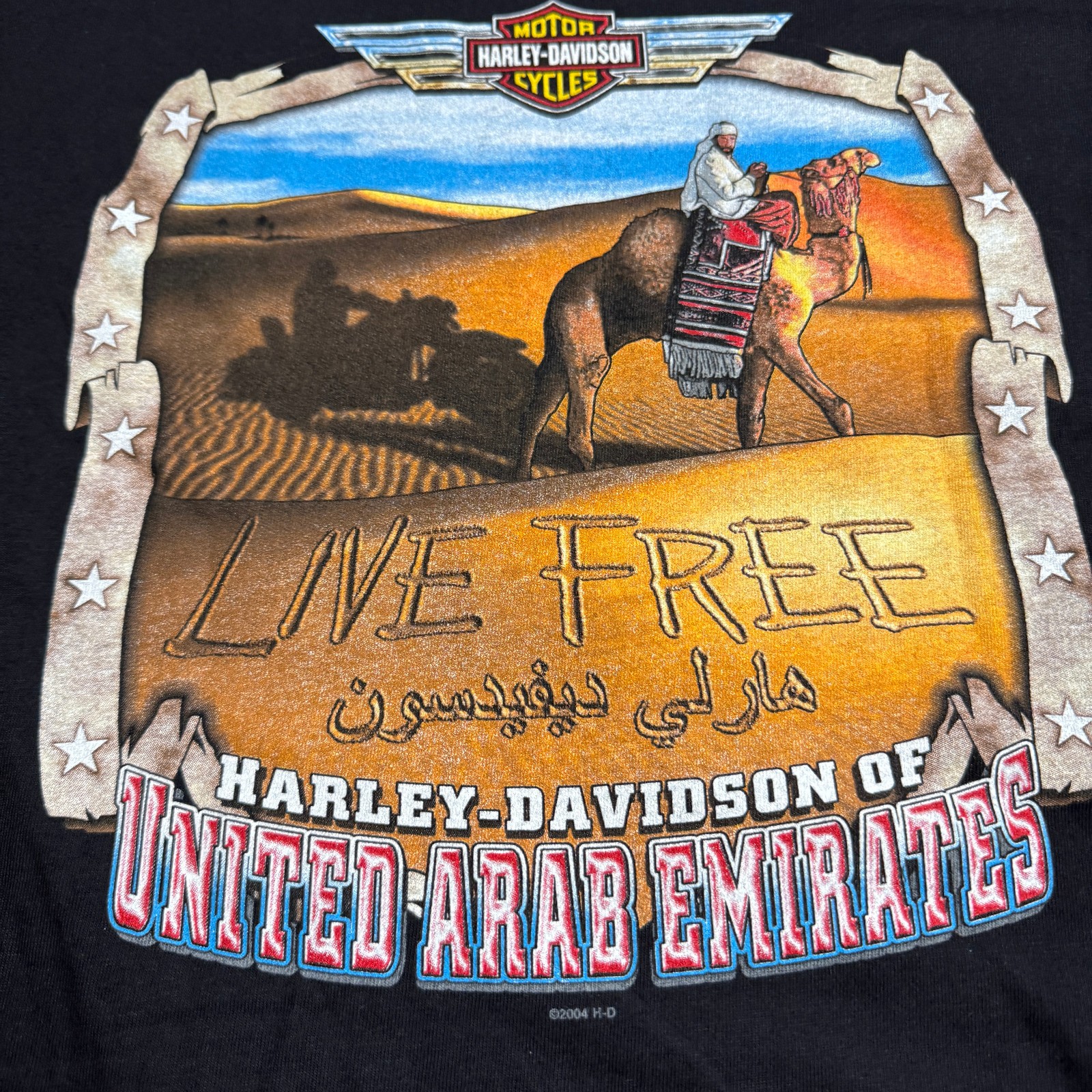 NWT Y2K Harley Davidson United Arab Emirates T Shirt Black Large USA Camel Biker