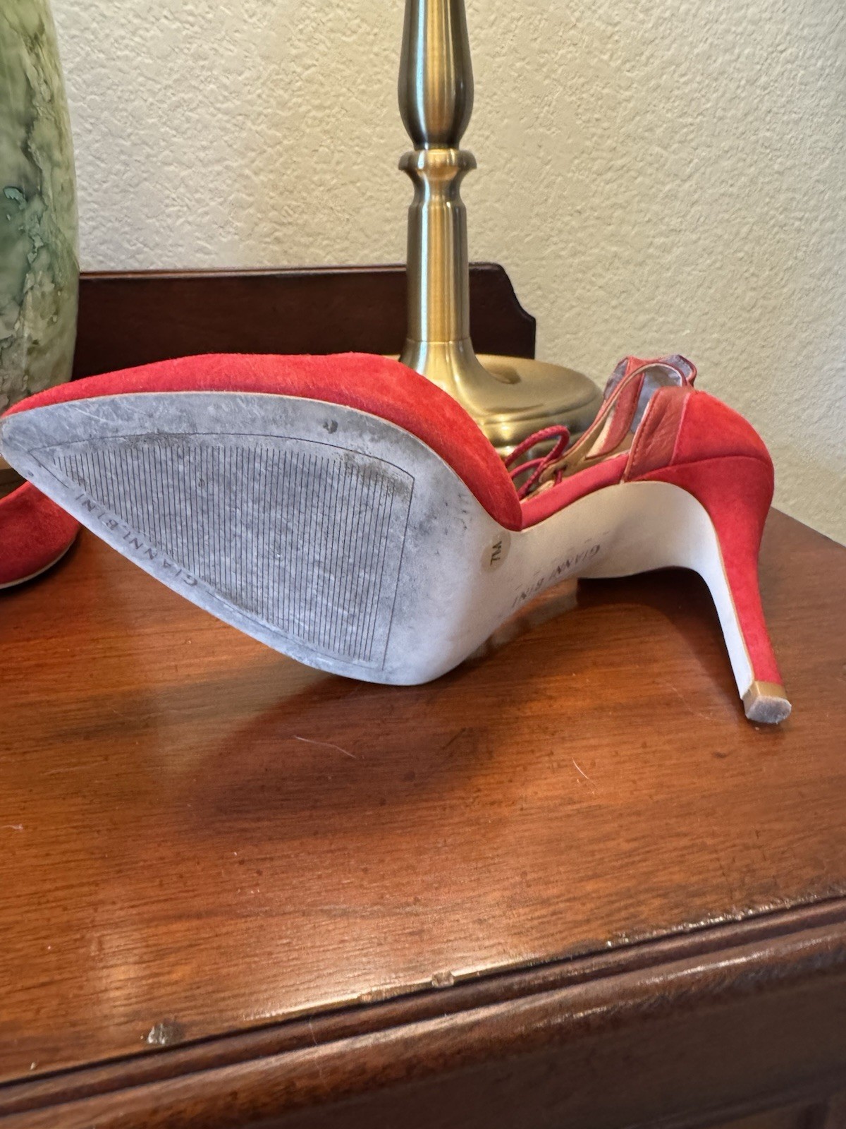 Gianni Bini Red Suede Pointed Toe Lace-Up Strappy Stiletto Pumps Sz 7 M