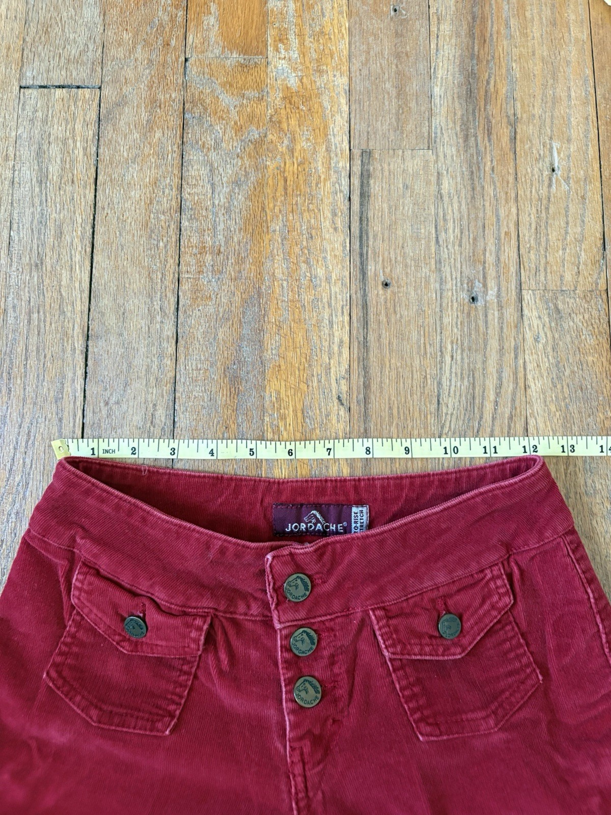 Jordache Red Corduroy Low Rise Stretch Flare Pants Pockets size 3/4