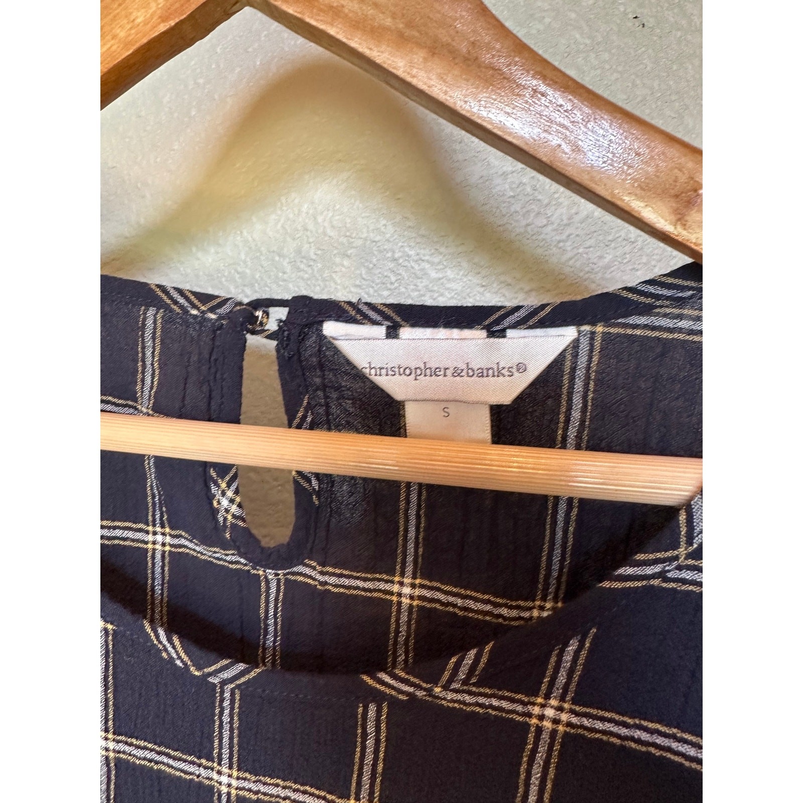 Christopher & Banks Navy Windowpane Plaid Cotton Blouse Women’s Large