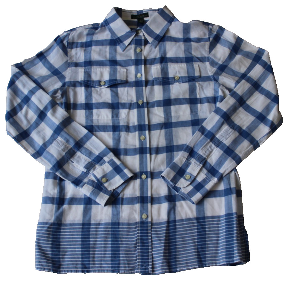 LRL Lauren Jeans Co. Ralph Lauren Button Up Shirt Women’s Size M White Check VTG