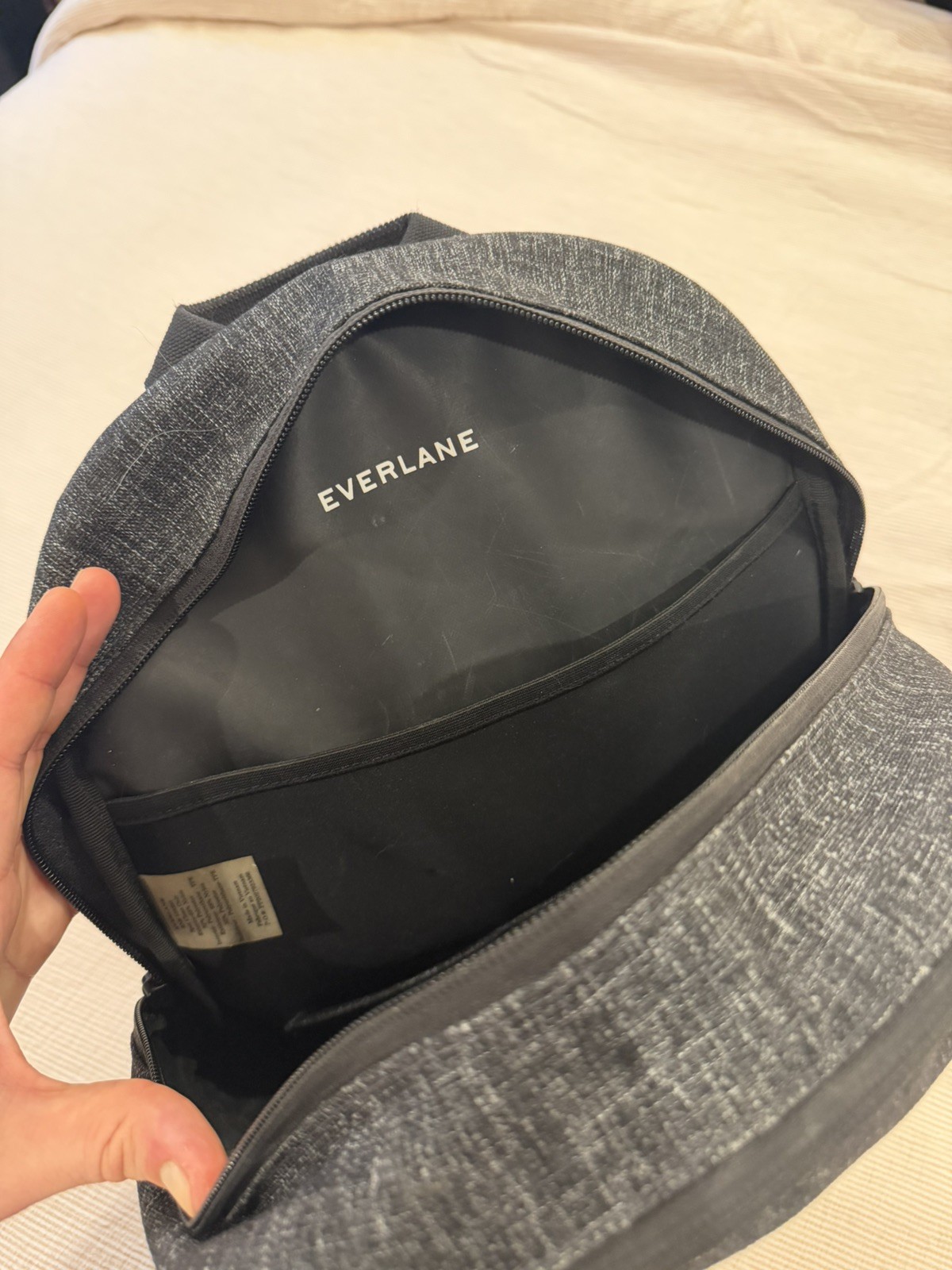 Everlane Modern Commuter Backpack Gray Denim Black Leather
